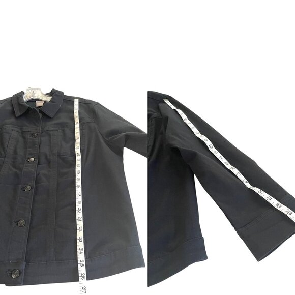 Chico's Black Button-Up Stretch Denim Jacket Long Sleeves Sz 3 US 16/18 Pockets - Picture 6 of 7